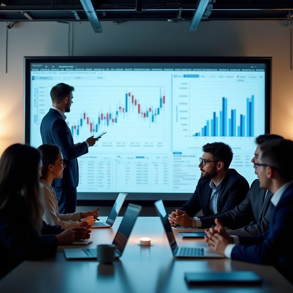 Personas en una reunión de estrategia financiera